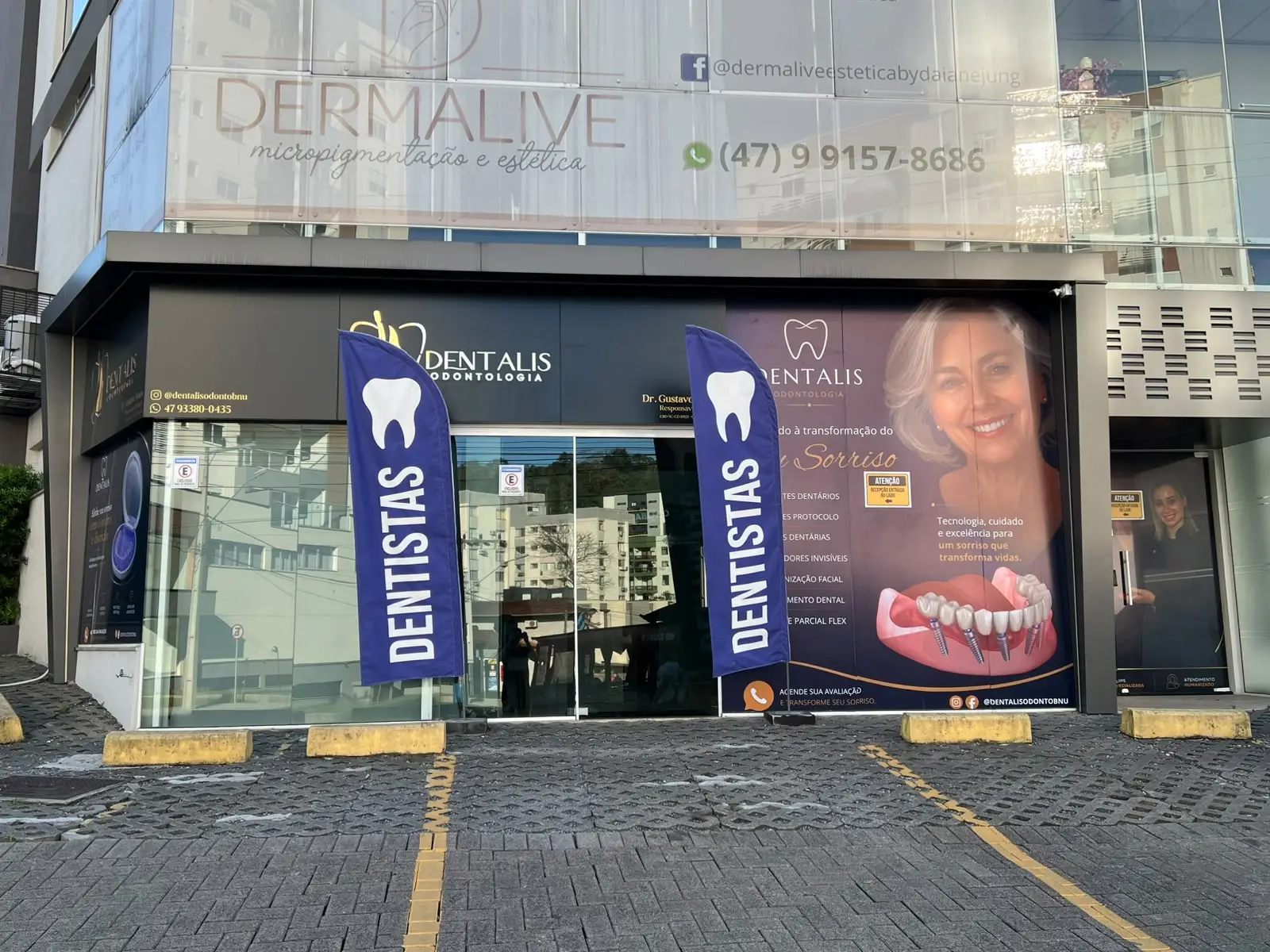 Fachada da Dentalis Odontologia, no bairro Escola Agrícola, em Blumenau